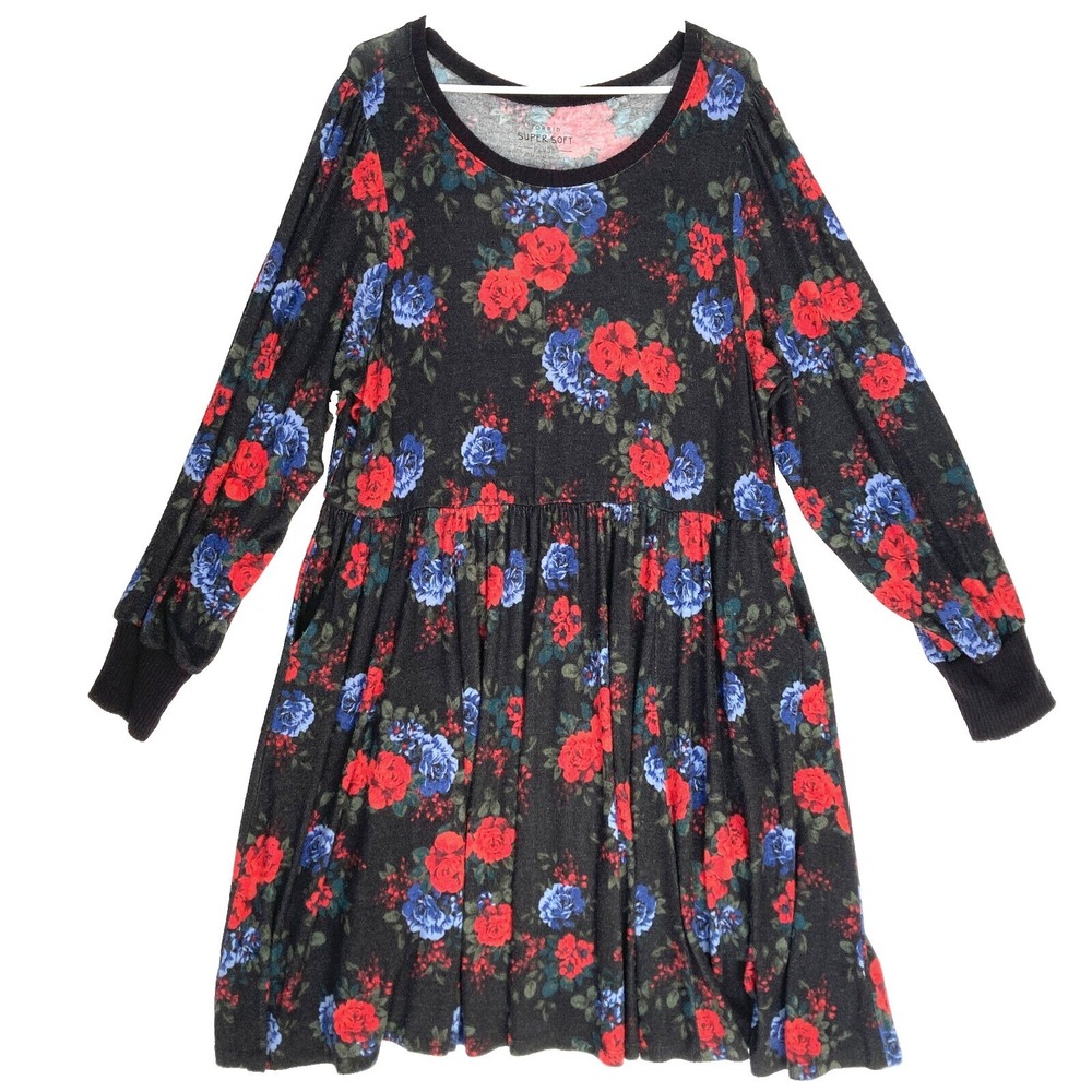 Torrid Super Soft Sweater Dress Women 3X Floral Knit Plush Babydoll Whimsigoth